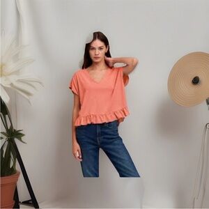 Velvet by Graham & Spencer Orange Ruffled Crop Blouse